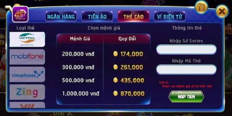 Nạp tiền thẻ cào đơn giản Nạp tiền thẻ cào đơn giản